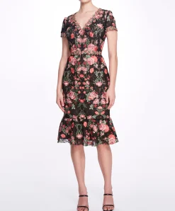 Embroidered Guipure V-neck Cocktail
