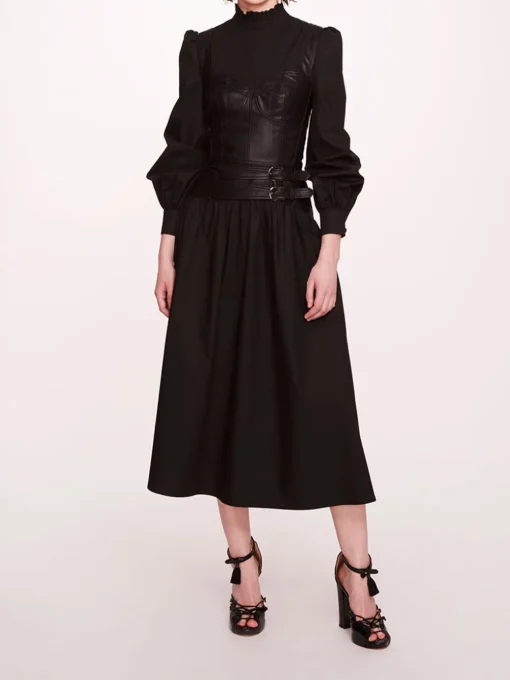 Faux Leather Poplin Corset Dress