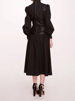 Faux Leather Poplin Corset Dress