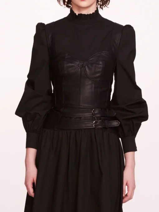 Faux Leather Poplin Corset Dress