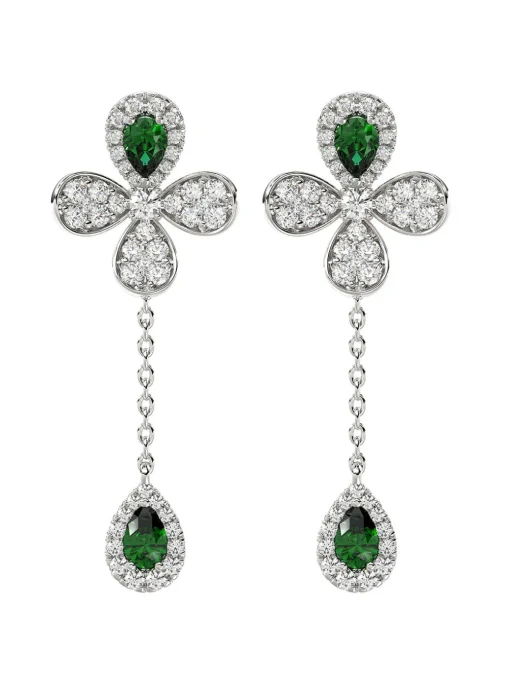 Floral White Gold Drop Earrings