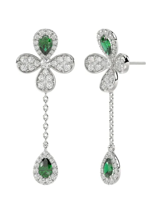 Floral White Gold Drop Earrings