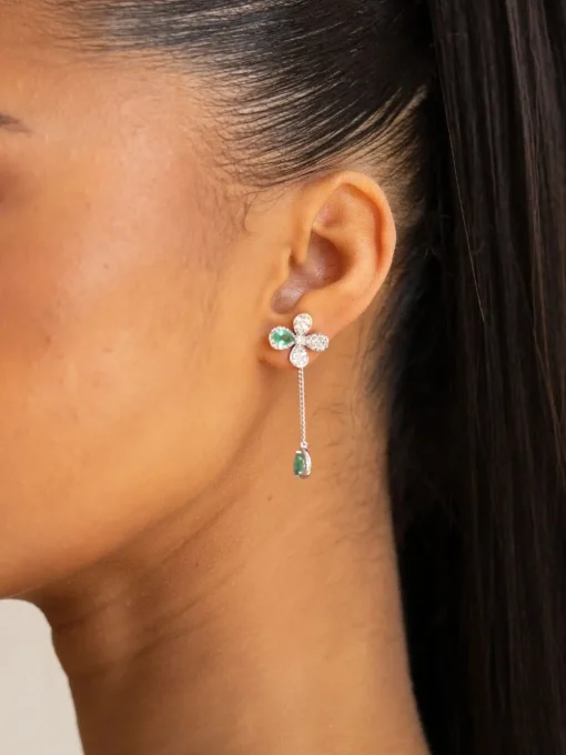 Floral White Gold Drop Earrings