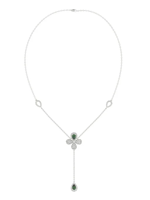 Floral White Gold Y Necklace
