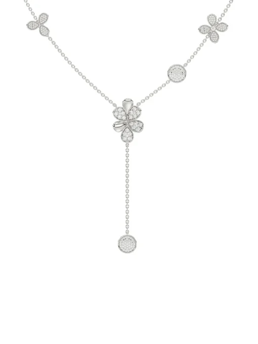 Floral White Gold Y Necklace