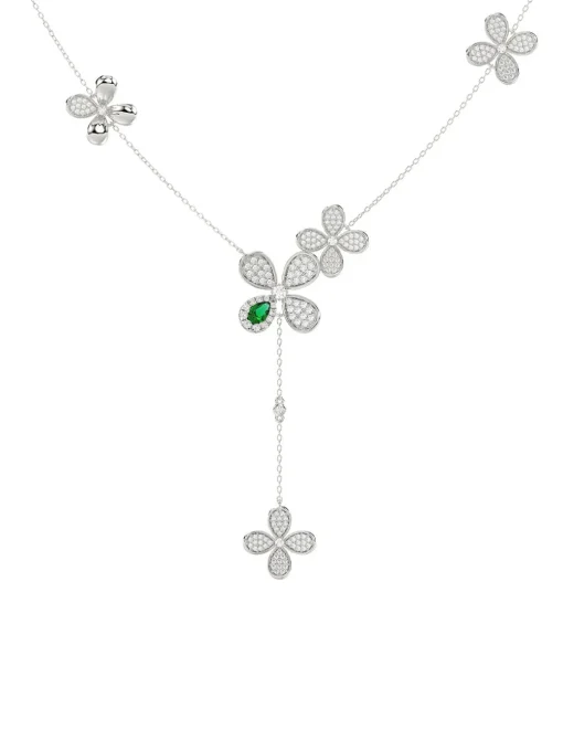 Floral White Gold Y Necklace