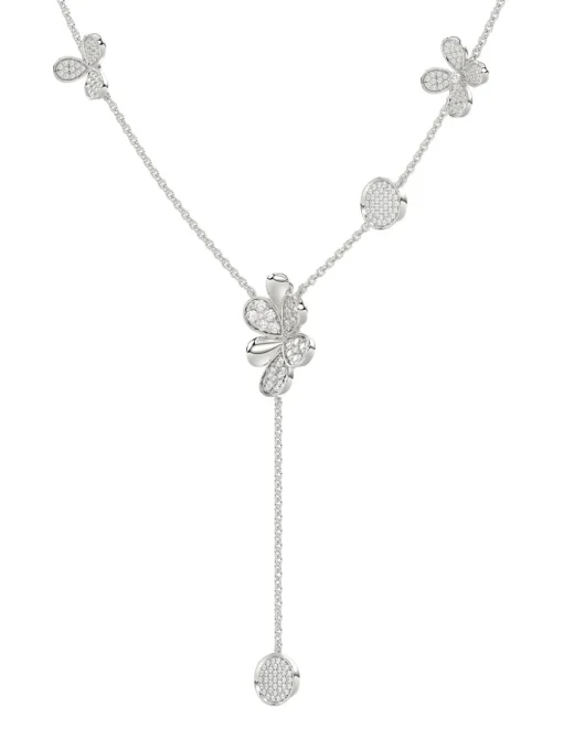 Floral White Gold Y Necklace