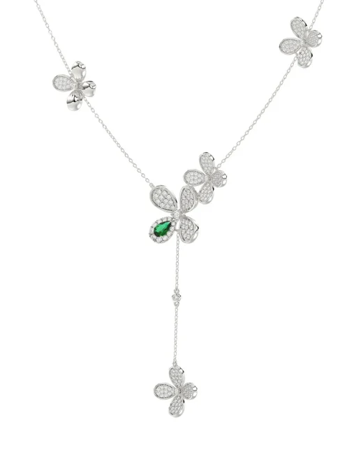 Floral White Gold Y Necklace
