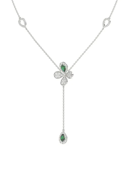 Floral White Gold Y Necklace