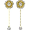 Halo Flower Rose Gold Drop Earrings