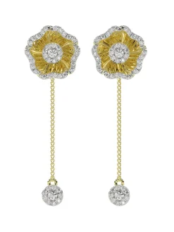 Halo Flower Rose Gold Drop Earrings