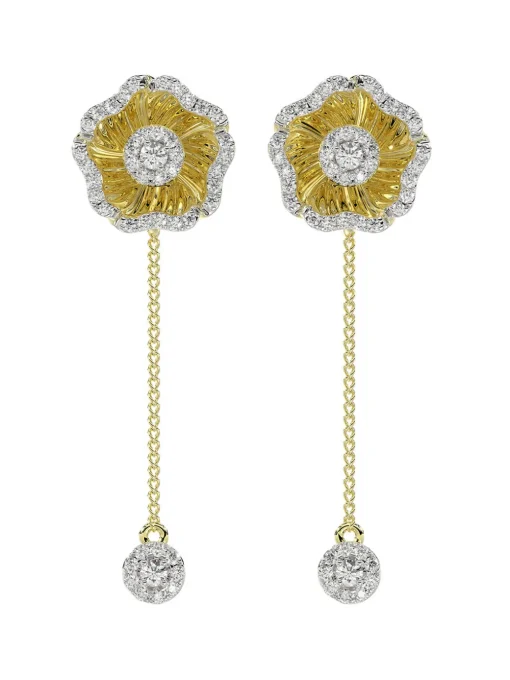 Halo Flower Rose Gold Drop Earrings