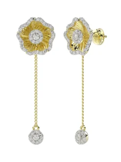 Halo Flower Rose Gold Drop Earrings
