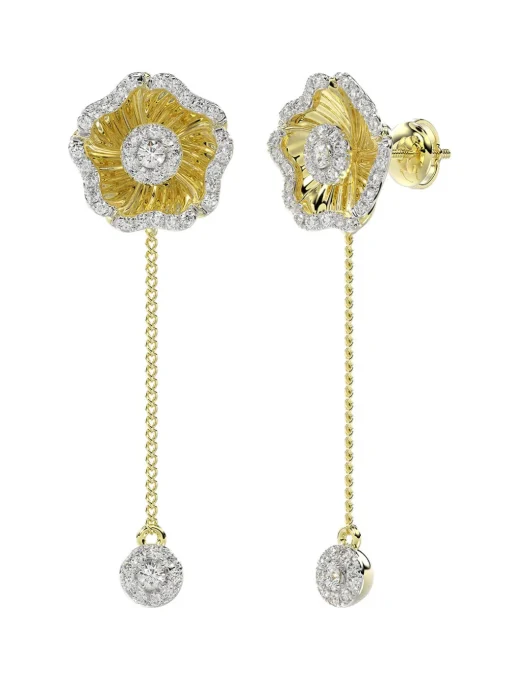 Halo Flower Rose Gold Drop Earrings