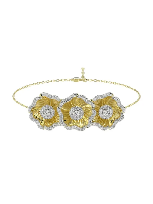 Halo Flower Yellow Gold Bracelet
