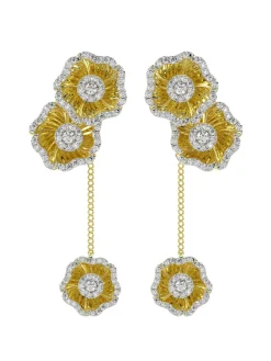 Halo Flower Yellow Gold Drop Earrings