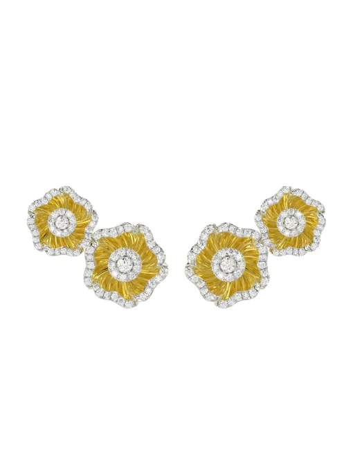 Halo Flower Yellow Gold Earrings