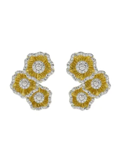 Halo Flower Yellow Gold Earrings