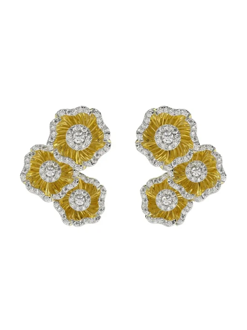 Halo Flower Yellow Gold Earrings