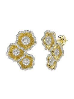 Halo Flower Yellow Gold Earrings