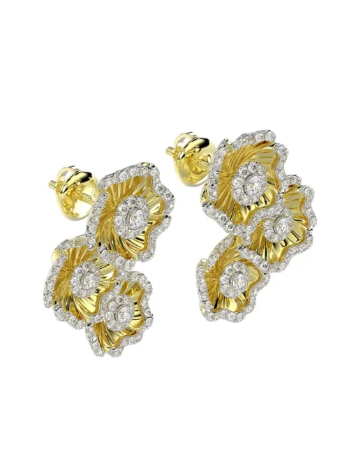 Halo Flower Yellow Gold Earrings