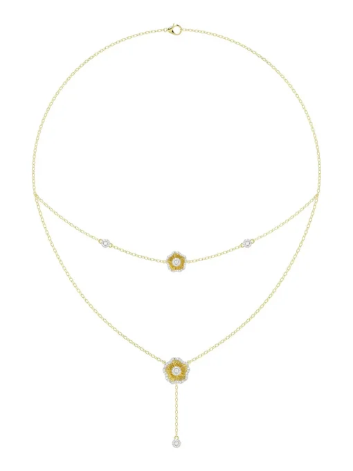 Halo Flower Yellow Gold Necklace
