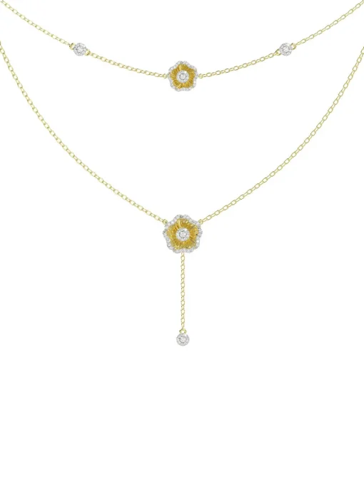 Halo Flower Yellow Gold Necklace