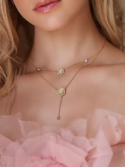 Halo Flower Yellow Gold Necklace