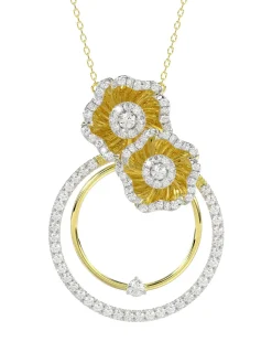 Halo Flower Yellow Gold Pendant Necklace