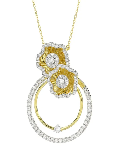 Halo Flower Yellow Gold Pendant Necklace