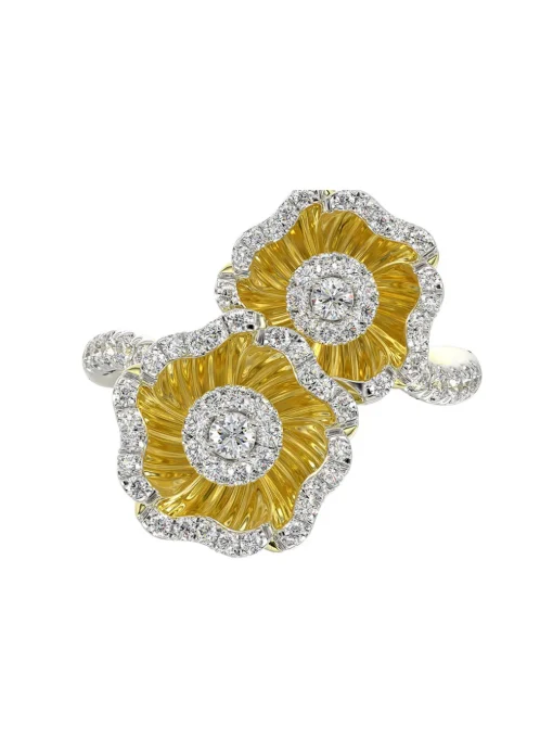 Halo Flower Yellow Gold Ring