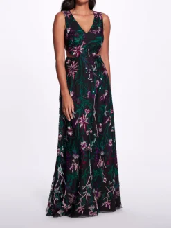 Keyhole Back Floral Gown