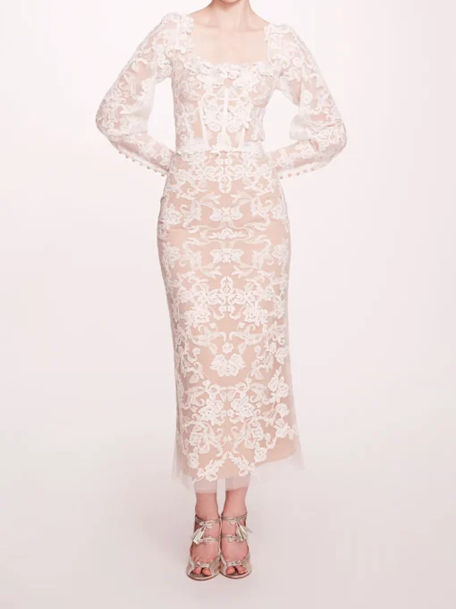 Long Sleeve Corded Midi Dress