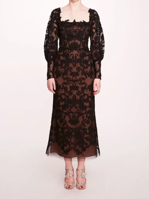 Long Sleeve Corded Midi Dress