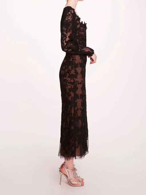 Long Sleeve Corded Midi Dress
