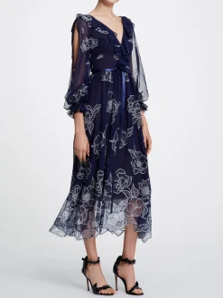 Long Sleeve Floral Tulle Chiffon Gown