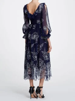 Long Sleeve Floral Tulle Chiffon Gown