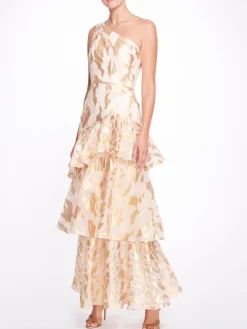 One Shoulder Asymmetrical Tiered Gown