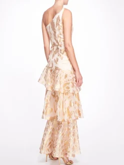 One Shoulder Asymmetrical Tiered Gown
