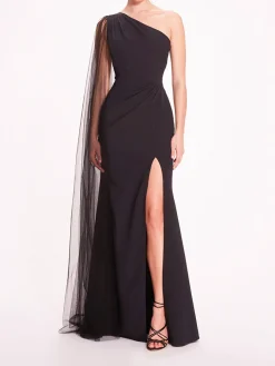 One Shoulder Cape Gown