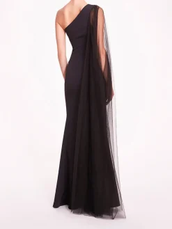 One Shoulder Cape Gown