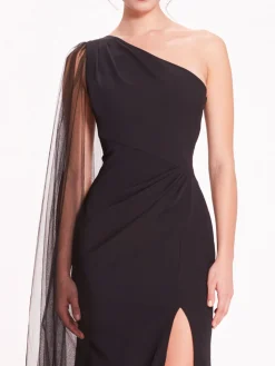 One Shoulder Cape Gown
