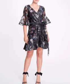 Printed Floral Fil Coupe Wrap Dress