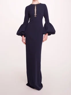 Puffed Sleeve Column Gown