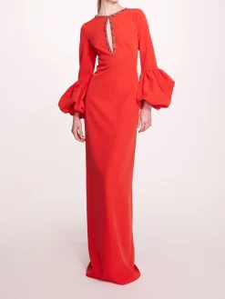 Puffed Sleeve Column Gown