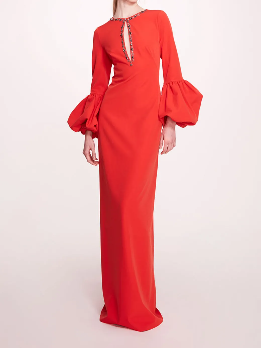 Puffed Sleeve Column Gown