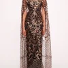Sequin Lattice Cape Gown