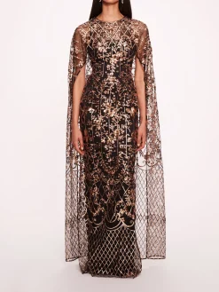 Sequin Lattice Cape Gown