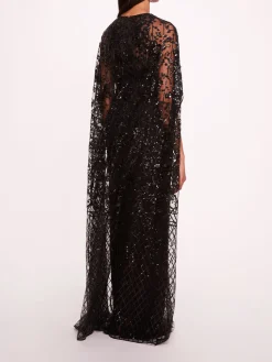 Sequin Lattice Cape Gown