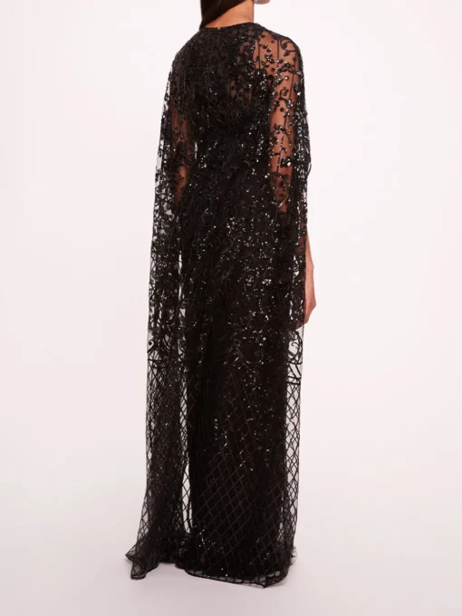 Sequin Lattice Cape Gown